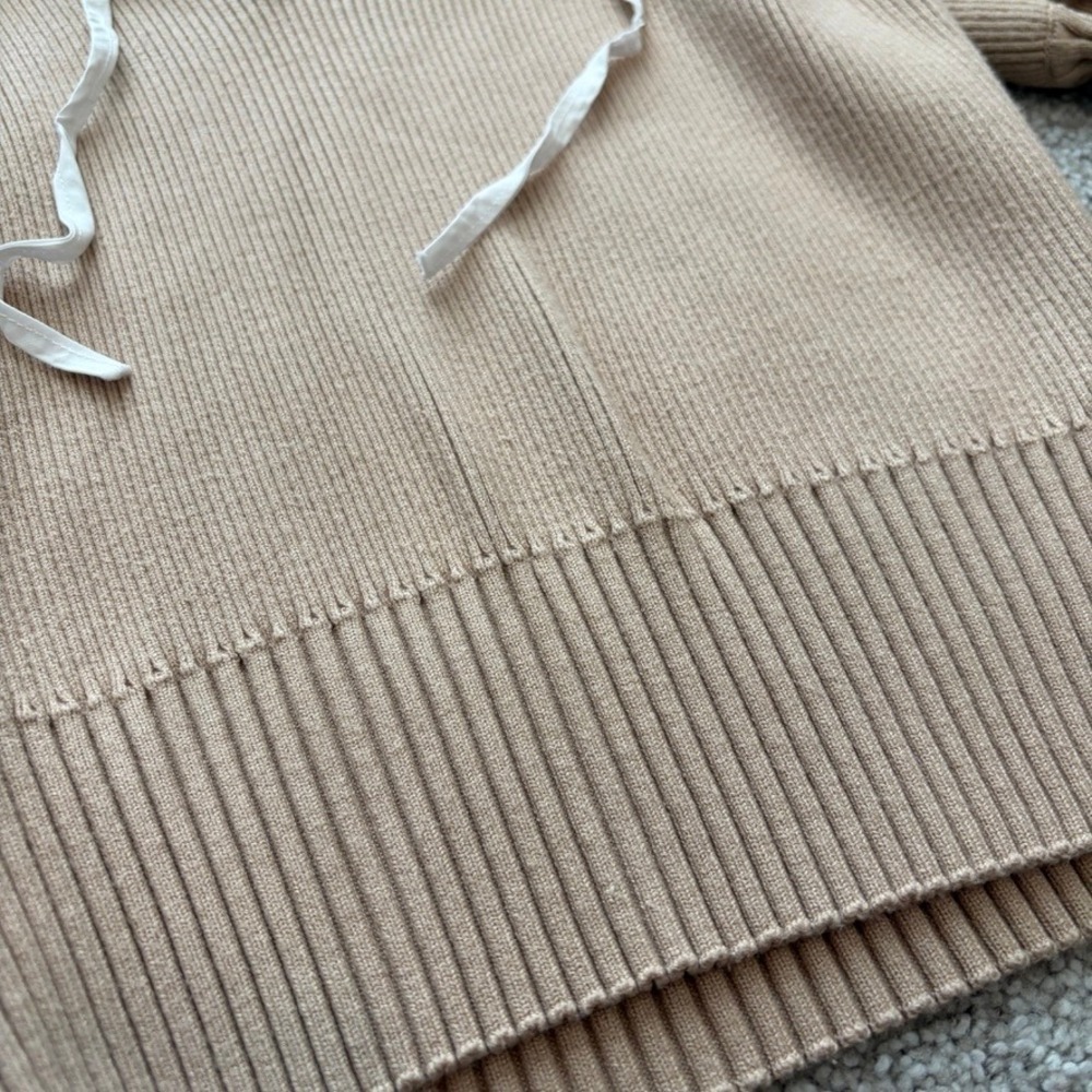 Maeve Anthropologie Poplin Collar Ribbed Knit Sweater Womens S Tan Cottage Retro - Picture 4 of 8